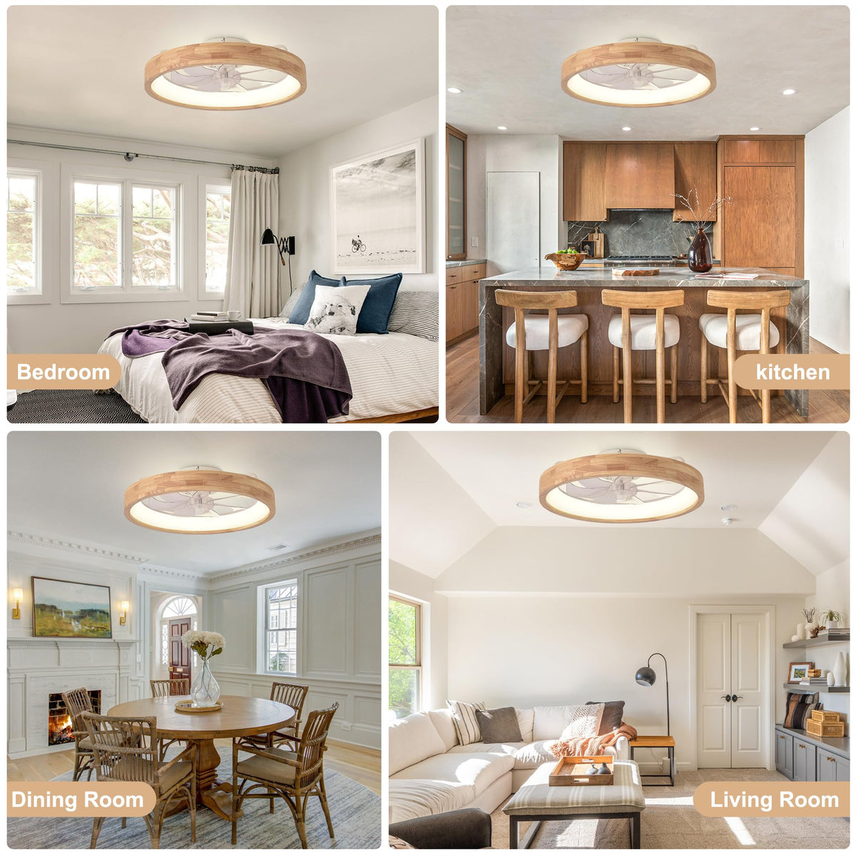 Oaks Aura 20” Ceiling Fan with Light, 3 Color Dimmable LED, 6 Speeds,Reversible DC Motor, Wooden Flush Mount Low Profile Ceiling Fans with Lights and Remote for Bedroom/Kidsroom/Dinng Room Oaks Aura