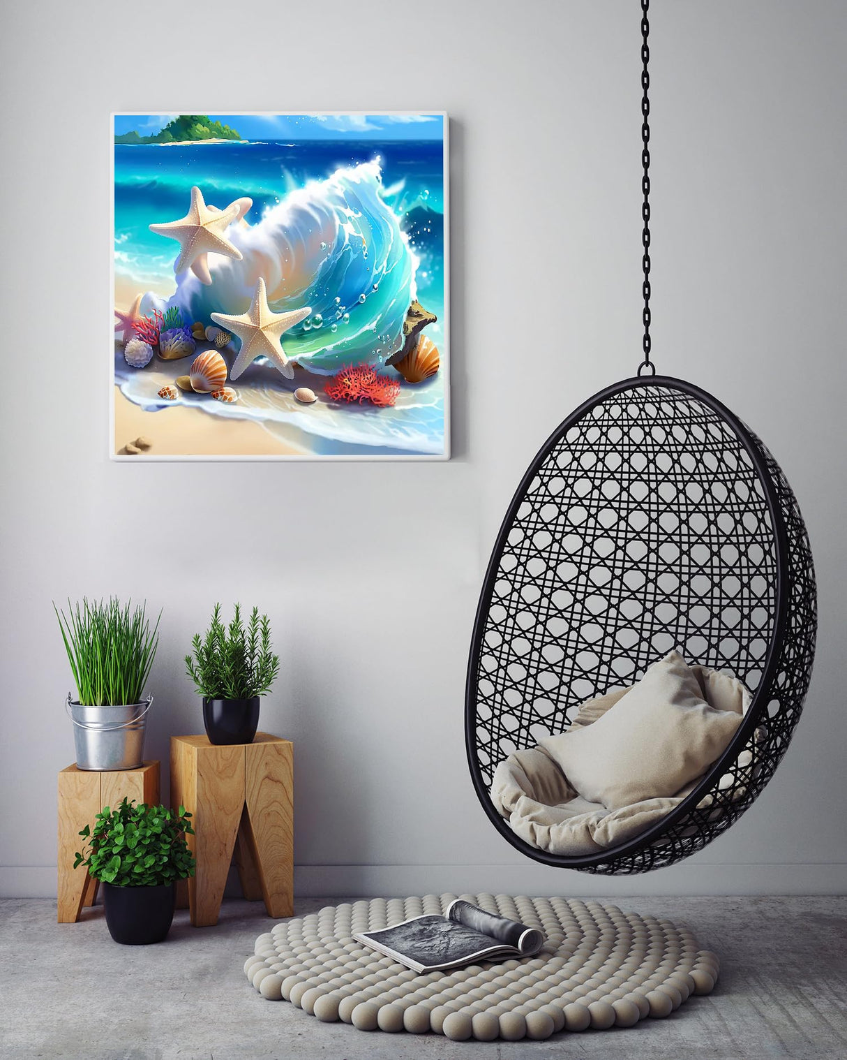 5D Beach Starfish Diamond Painting Kits for Adults Beginners,DIY Ocean Diamond Art, Full Round Drill Diamond Dot Gem Art Kits, Home Wall Decor 12x12 Inch AREOPNMG