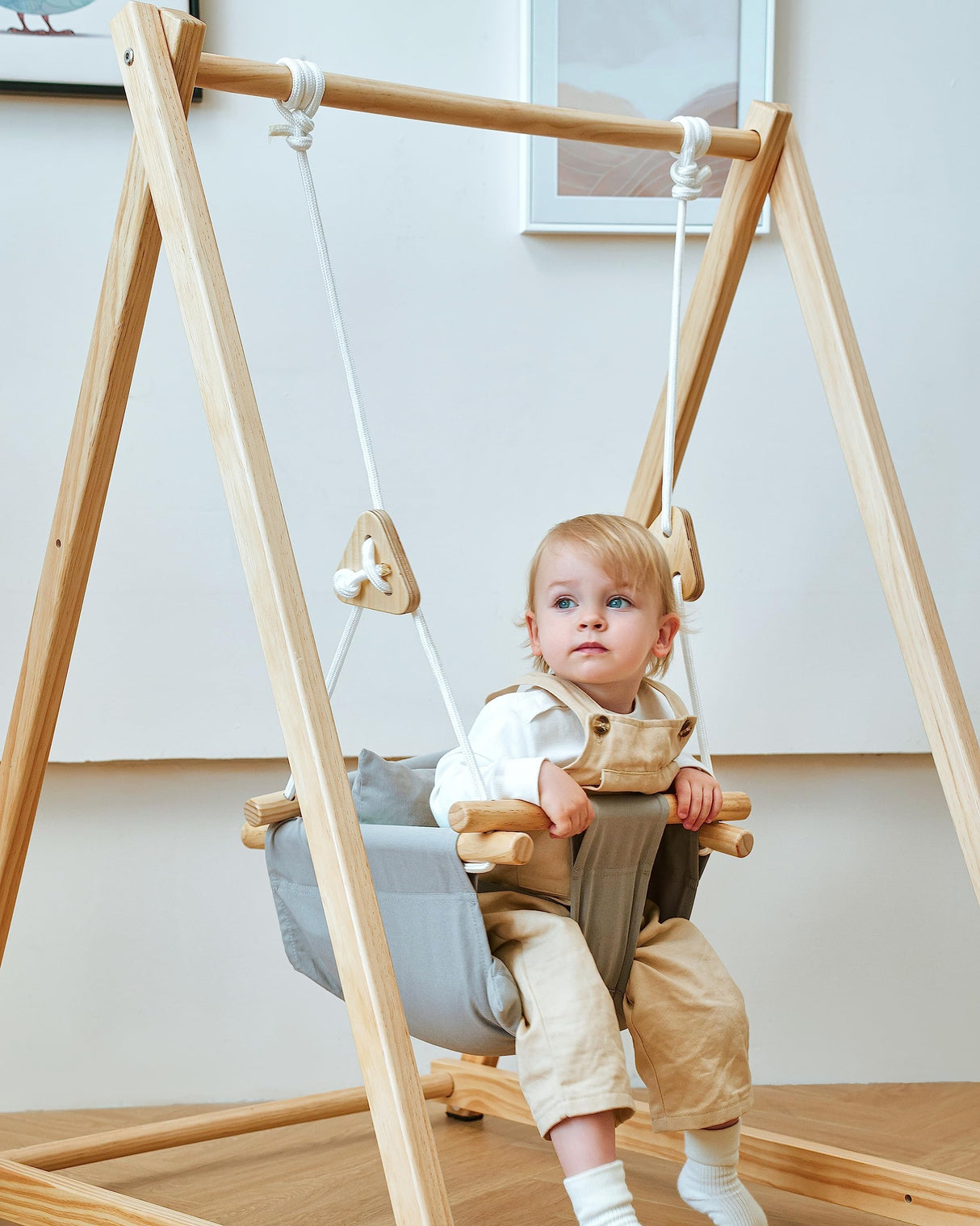 Avenlur Spruce Baby and Toddler Foldable Swing Set with Stand - Premium Montessori, Waldorf Style Self-Standing Indoor Swingset for Children 6m to 3 Yrs - Perfect for Home, Child Day Care, & Preschool Avenlur