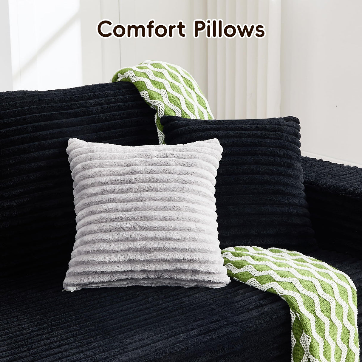 Opiesit 108" Boneless Couches for Living Room, Modular Sectional Sofa with Oversized Chaise, L-Shape Cloud Couch with Deep Seat, High-Density Memory Foam, No Assembly Required, Plush Corduroy Black Opiesit