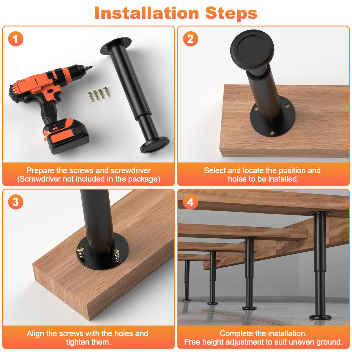 Adjustable Metal Furniture Legs 4-7.87 inch for Sofa, Bed, Chair and Cabinet Support Wlrrcwdttc