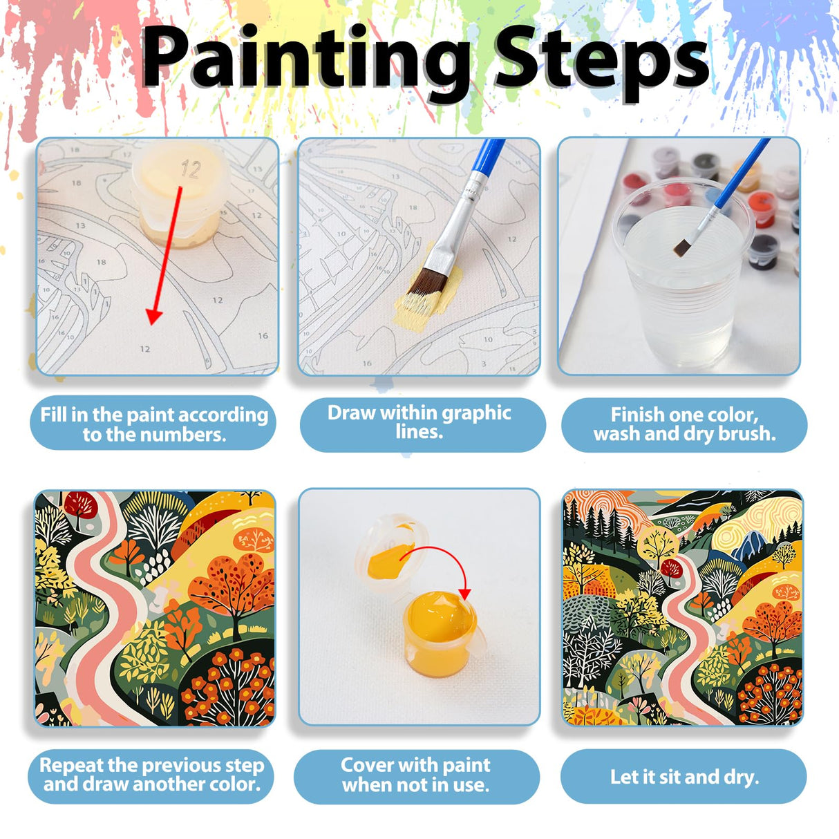 6 Pack Paint by Numbers Kit for Adults, Mountain Paint by Number for Adults Beginners, Paint by Numbers kit Mountain for Gift Home Wall Decor 12‘’W x 16''L hkejoi