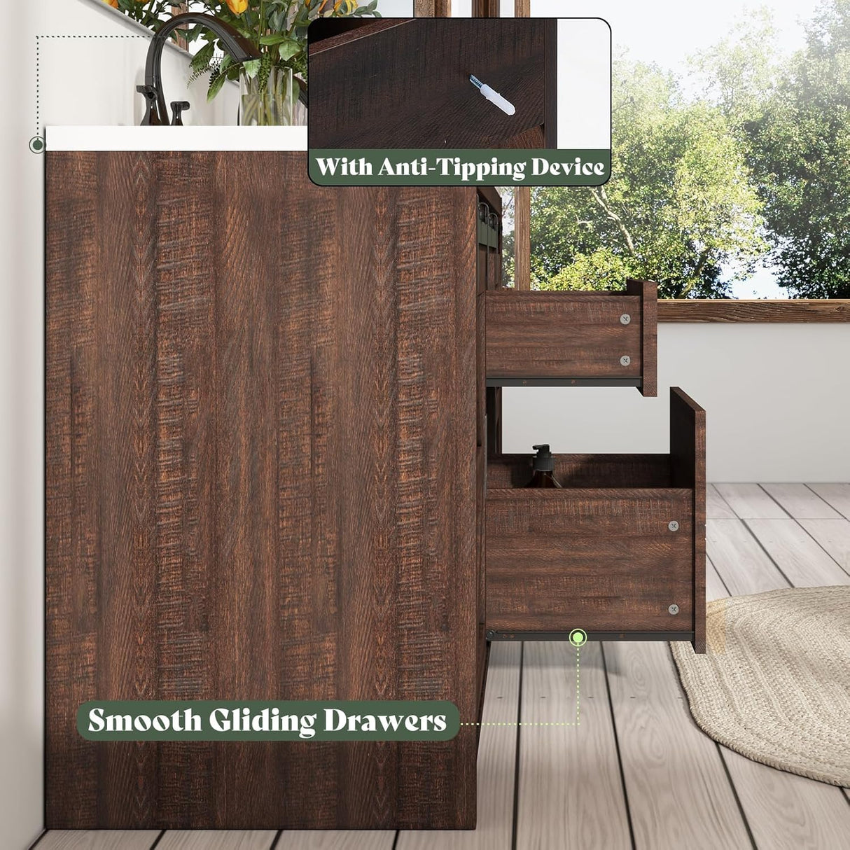 LUXOAK 60" Farmhouse Bathroom Double Vanity Sliding Barn Door with Sink Combo, Freestanding, Bathroom Vanity Cabinet with Drawers & Metal Handles, Reclaimed Barnwood LUXOAK