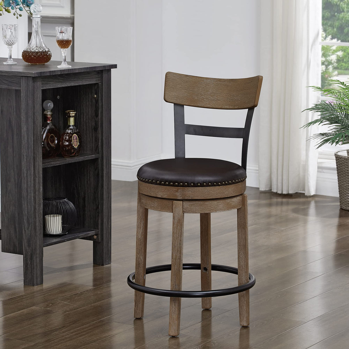 Ball & Cast Swivel Counter Height Barstool 24 Inch Seat Height Light Brown Set of 1, Brown Seat Ball & Cast