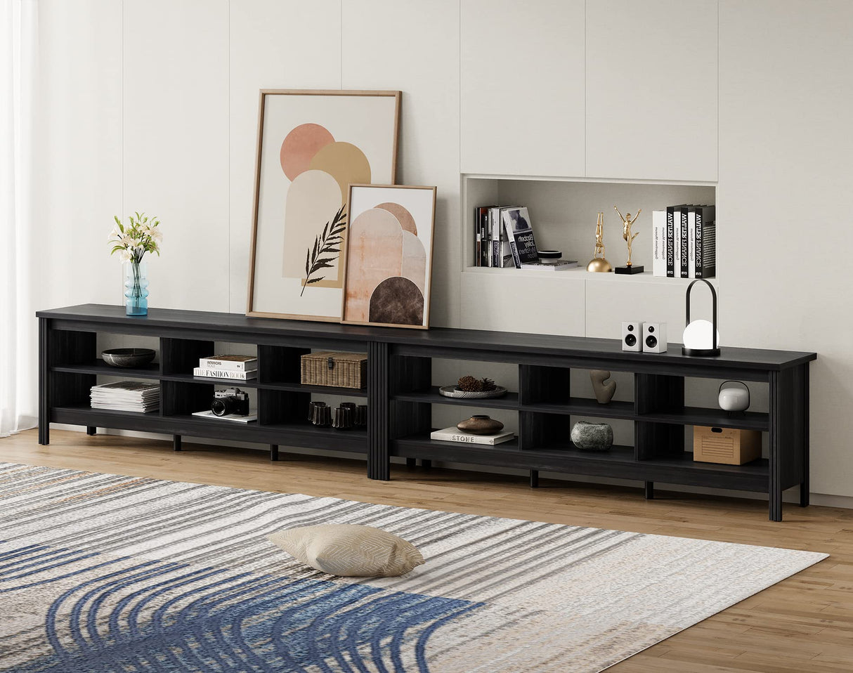 FITUEYES Classic TV Stand for 100 Inch TV, Black Entertainment Center for 80 85 90 inch TV Console Table with 12 Cubby Storage for Living Room Bedroom FITUEYES