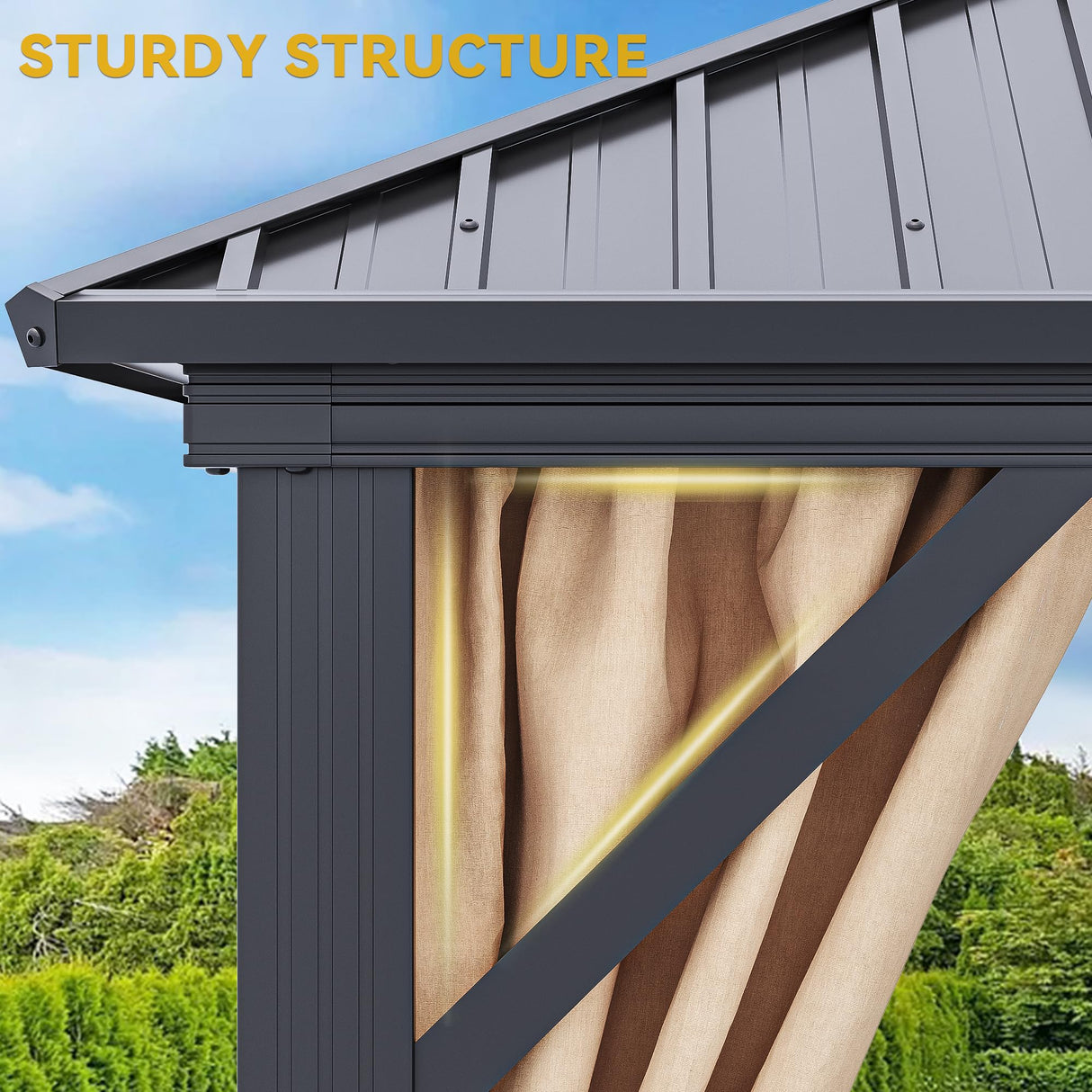 DWVO 10x10ft Hardtop Gazebo Double Roof with Nettings and Curtains, Heavy Duty Galvanized Steel Outdoor Vertical Stripes Roof for Patio, Backyard, Deck, Lawns, Brown DWVO