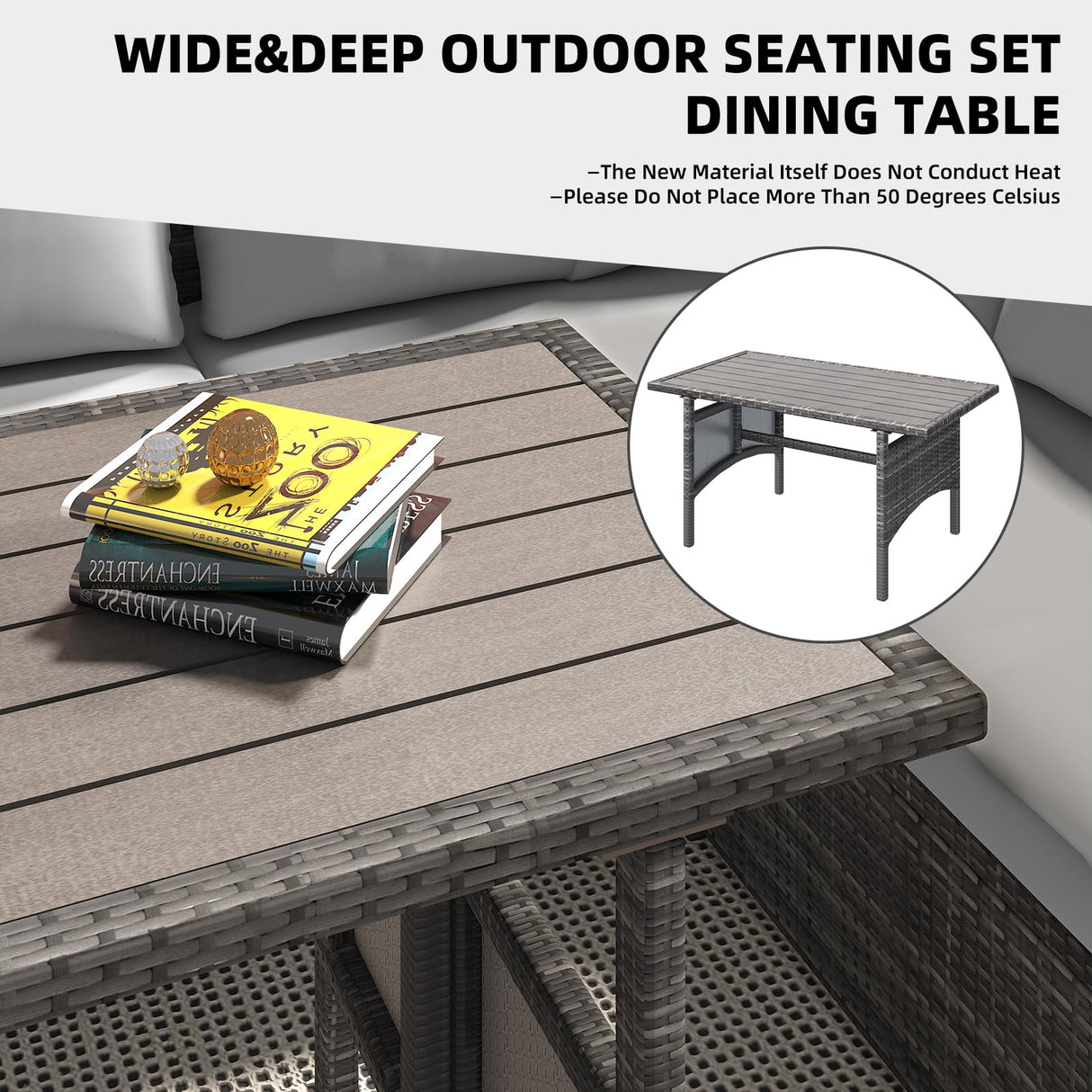 AECOJOY 7 Pieces Patio Furniture with Cover, Wicker Rattan Outdoor Set Clearance with Dining Table&Chair, Grey AECOJOY