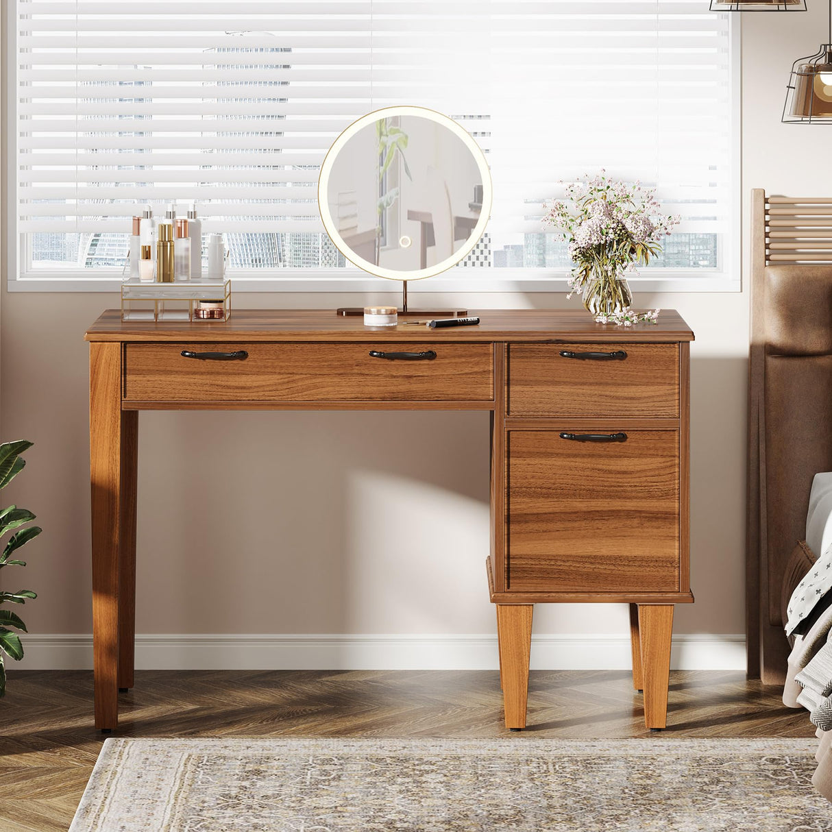 Tribesigns 47" Computer Desk with 3 Drawers, Farmhouse Office Desk with Storage, Wood Teacher Desk Writing Table with File Drawers for Home Office, Bedroom, Study Room, Brown Tribesigns