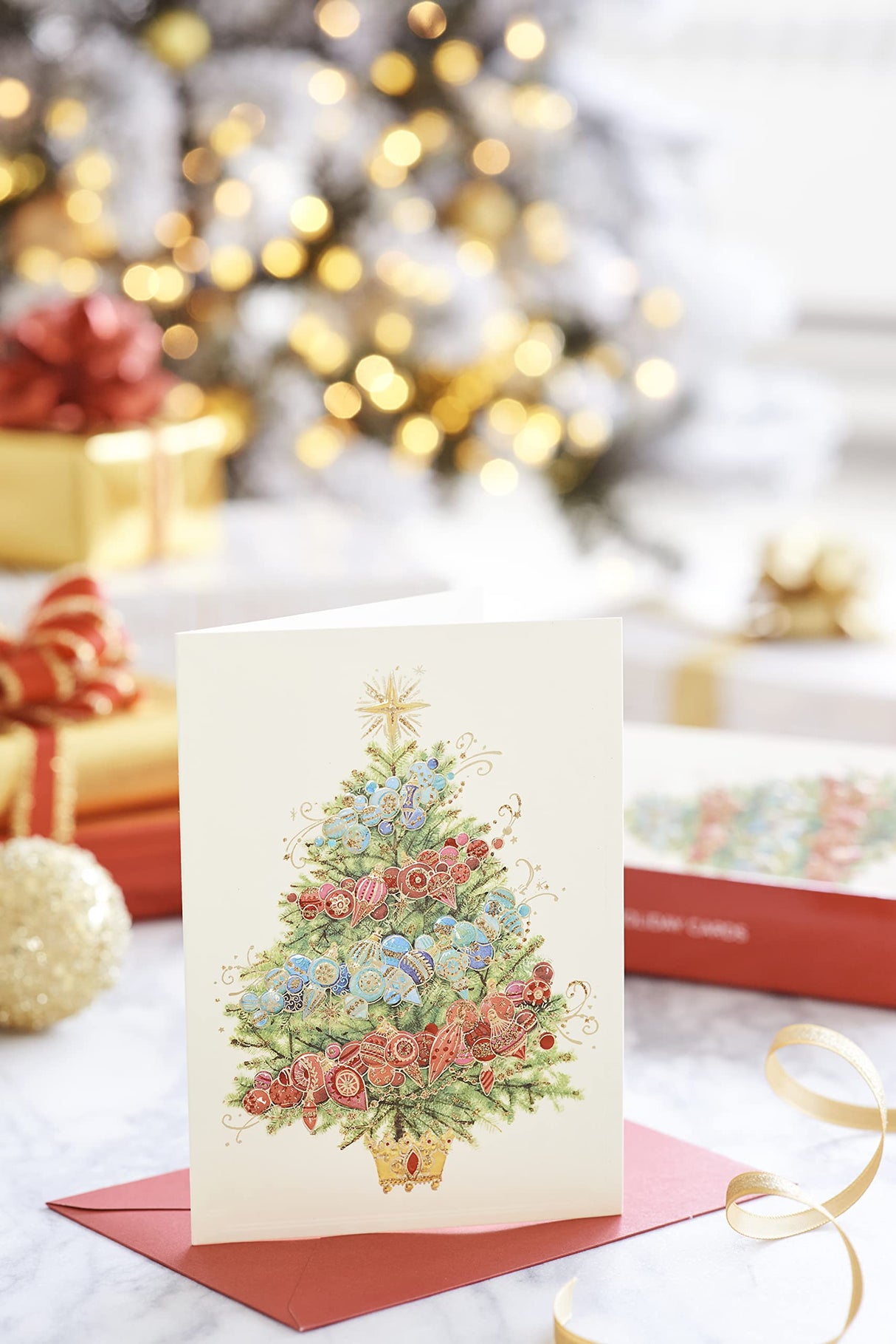 Papyrus Christmas Cards Boxed with Envelopes, Peace and Happiness, Christmas Tree (12-Count) Papyrus