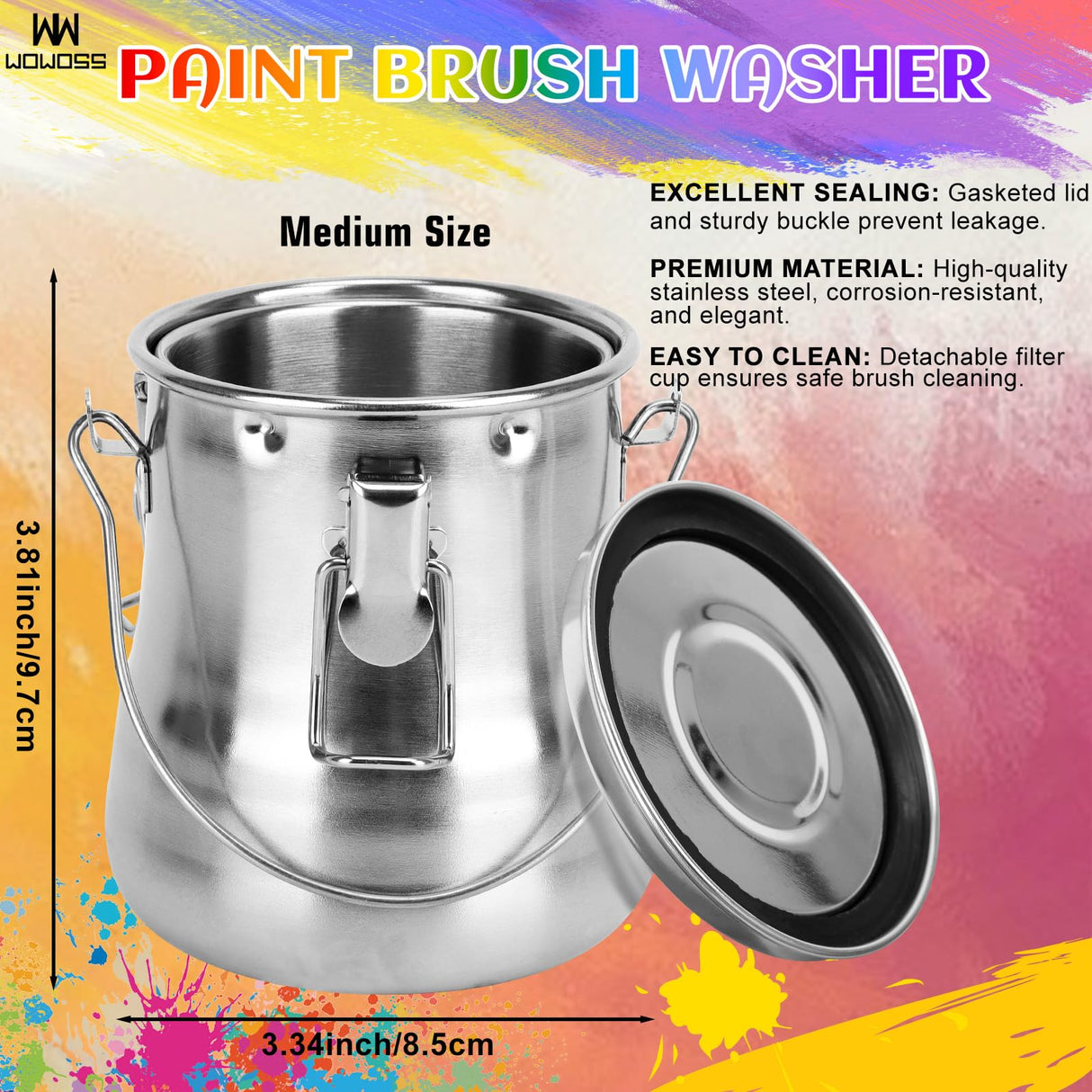 WOWOSS Paint Brush Washer Set, Portable Stainless Steel Oil/Acrylic Paint Brush Cleaner, Medium, Includes Cleaning Steel Beads & Oil Paint Palette WOWOSS