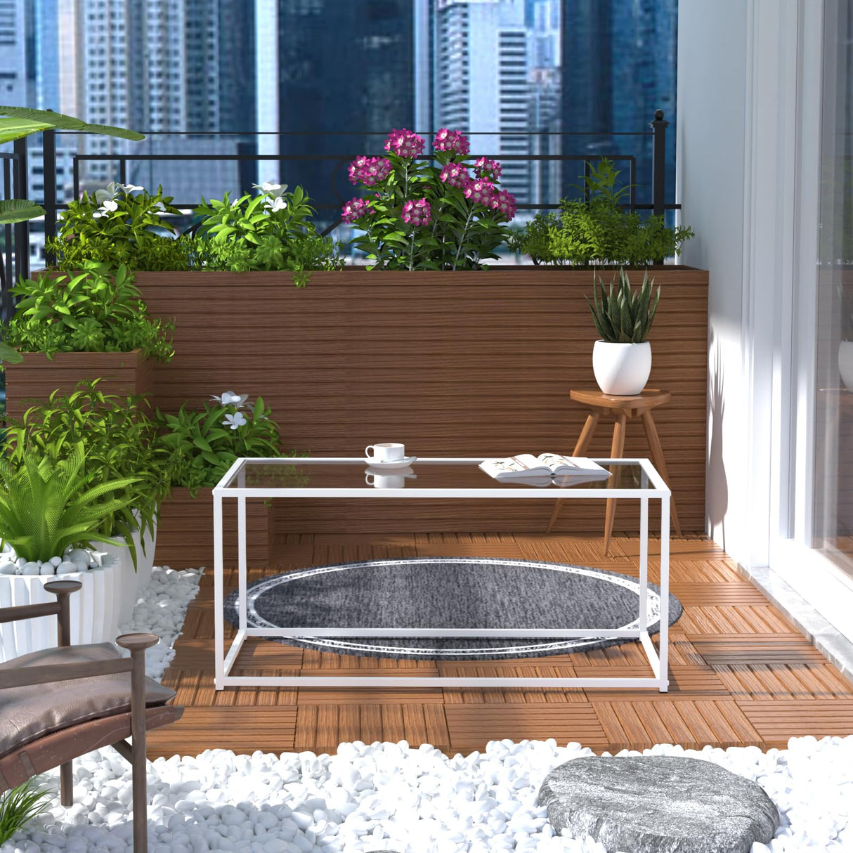 Coffee Table Glass Center Table,Modern Minimalist Coffee Table for Living Room,Tempered Glass-top with Sturdy Metal Frame, Easy Assembly,39.4 x 18.9 x 17.7 Inches,White Easy Paws