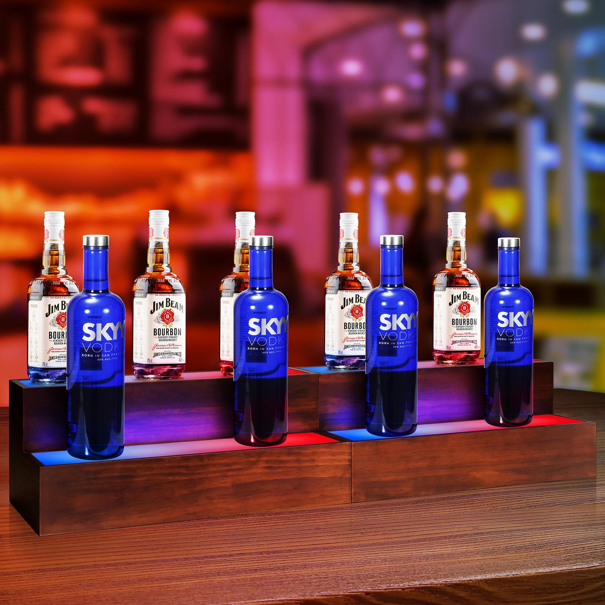 B4Life 2 Pack 16 Inch LED Lighted Liquor Bottle Display Shelf, 2 Tier LED Bar Shelves for Liquor Bottles, Bar Bottle Display Shelf, Lighted Liquor Shelf, Bar Lights for Liquor Shelves B4Life