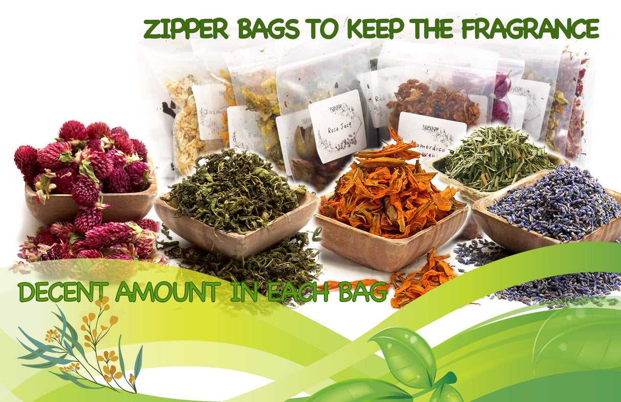 16 Bags Dried Flowers for Soap Making, Dried Flowers for Candle Making, Soap Flowers and Dried Herbs for Candle Oil, Bath Bombs. Essential Fragrant – The Best Variety of Grade A Flowers TOPITOP
