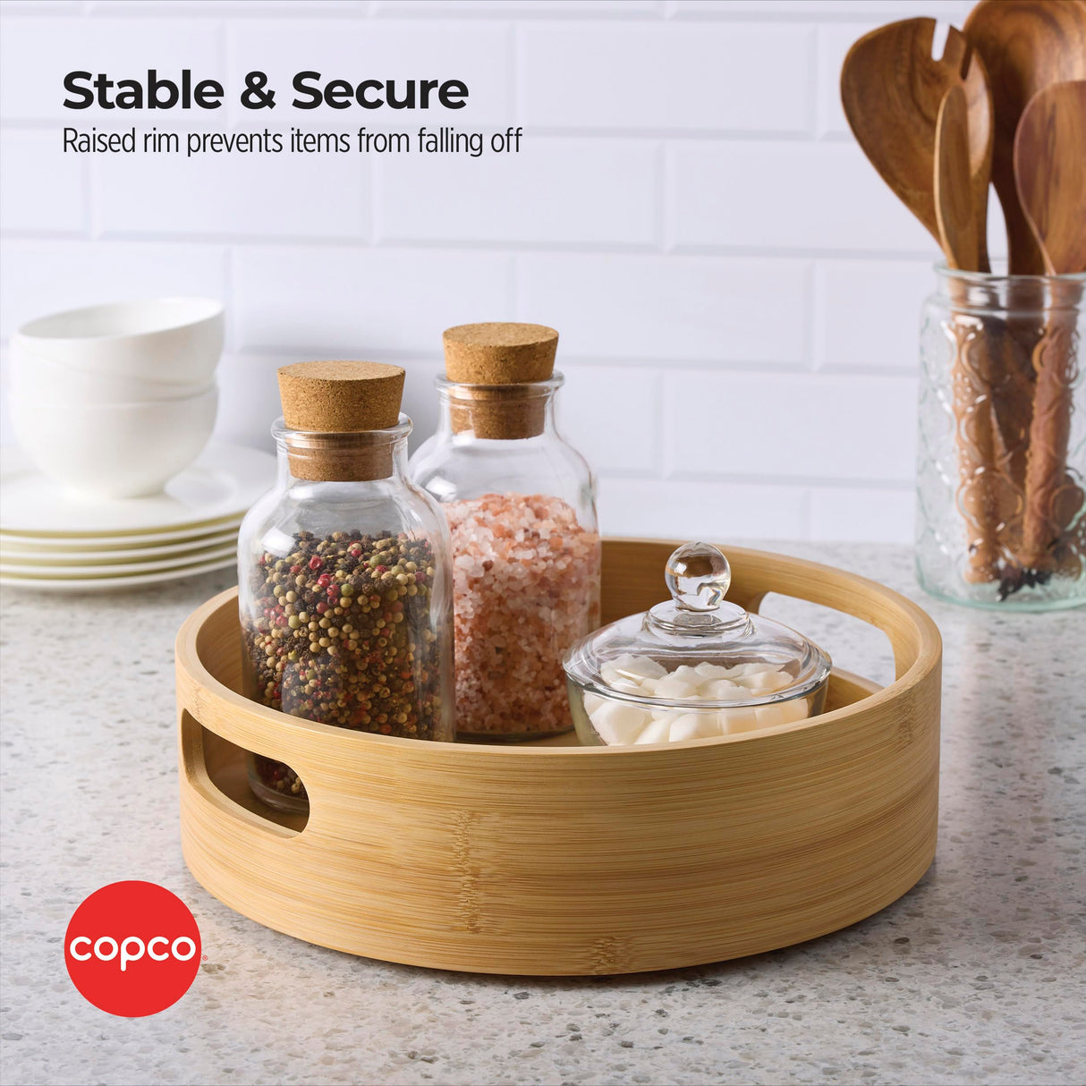 Copco Bamboo High Wall Turntable, Revolving Lazy Susan, Spice Organizer Copco