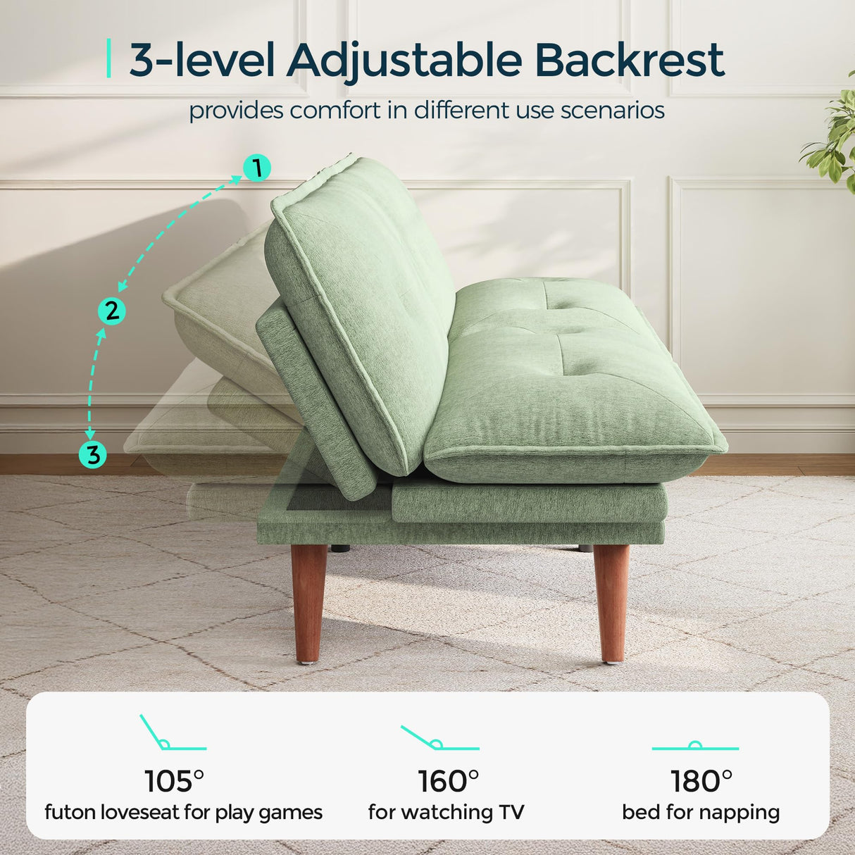 LINSY HOME Futon Sofa Bed, 70" Futon Couch with Adjustable Backrest and Armrest, Comfy Loveseat Convertible Folding Sleeper Sofa Couches for Small Spaces Living Rooms Apartment Office LINSY HOME