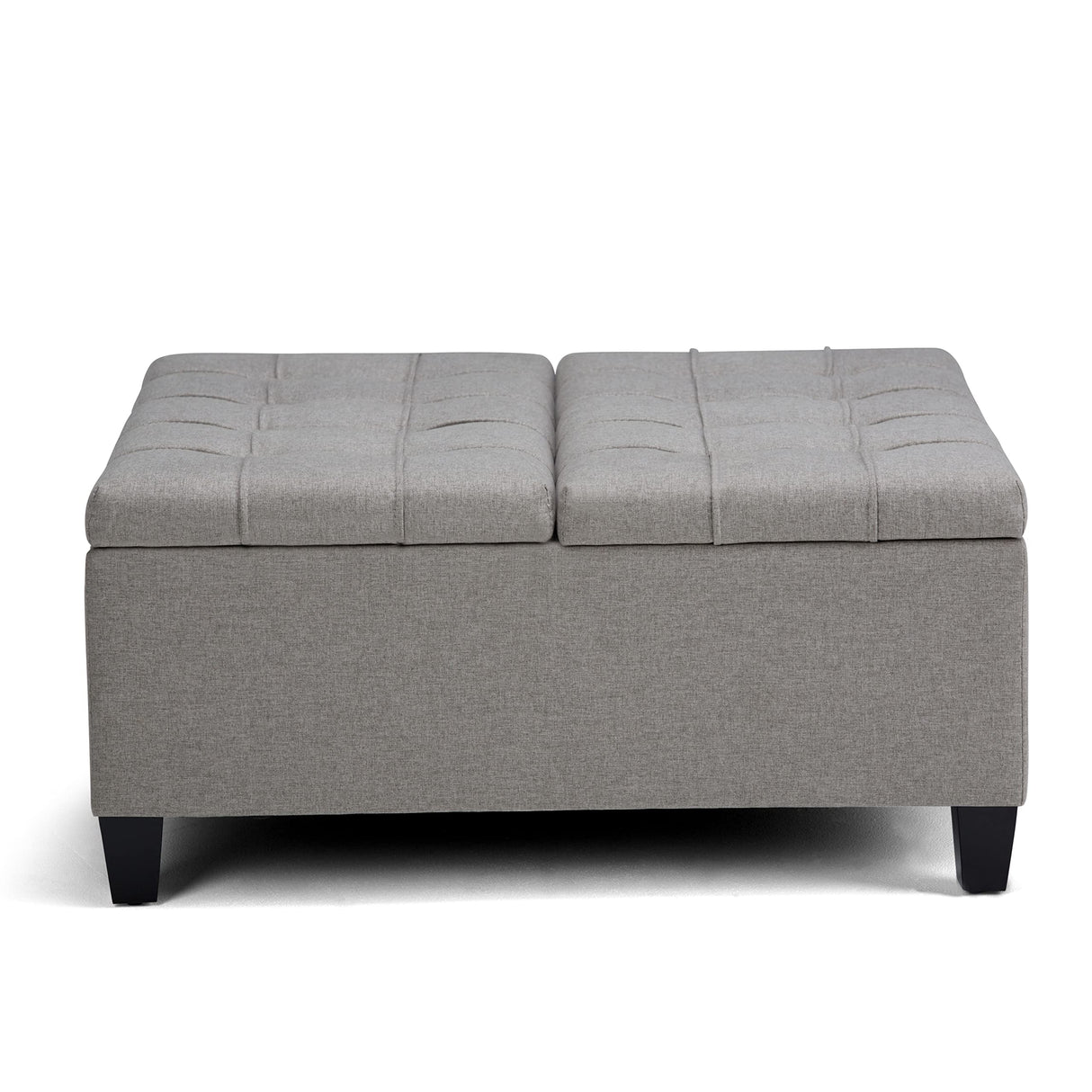 SIMPLIHOME Harrison 36 inch Wide Transitional Square Coffee Table Storage Ottoman in Dove Grey Linen Look Fabric, Assembled, for the Living Room and Bedroom SIMPLIHOME