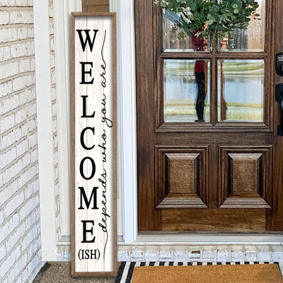 Welcome-ish Sign for Front porch Standing 45"X9" Wooden Frame Large Outdoor Welcome Tall Vertical Funny Signs Decor for Modern Rustic Farmhouse Home Outside Door Wall Decorations (Wood White)