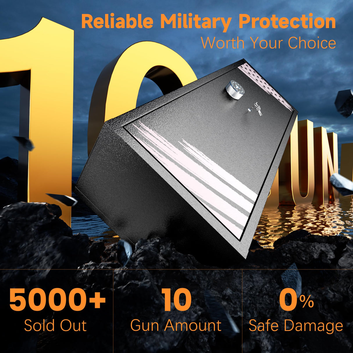 Pataku 10-14 Rifle Gun Safe for Home Rifle and Pistols, Gun Safes for Rifle and Shotguns with Flag Design, Long Gun Cabinet with with 3 Adjustable Shelves, Quick Access, Pockets Pataku