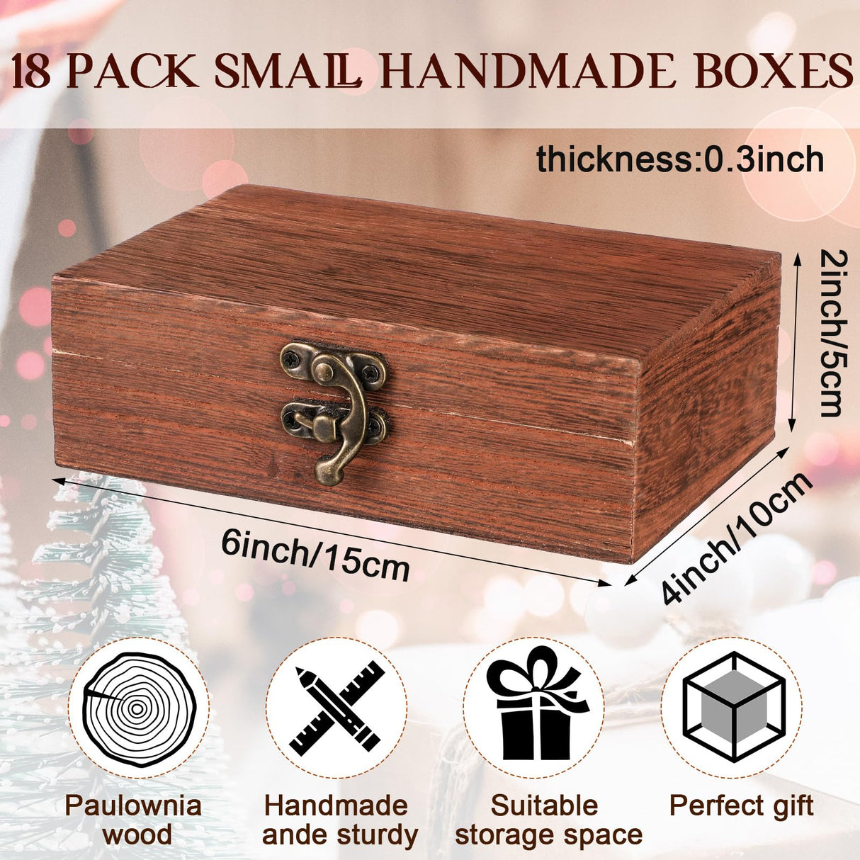 Uiifan 18 Pack Bulk Wooden Box 6 x 4 x 2 Small Unfinished Wooden Boxes with Hinged Lids Small Treasure Chest for Crafts Art Hobbies Storage Jewelry Box DIY Gift (Wood Color) Uiifan