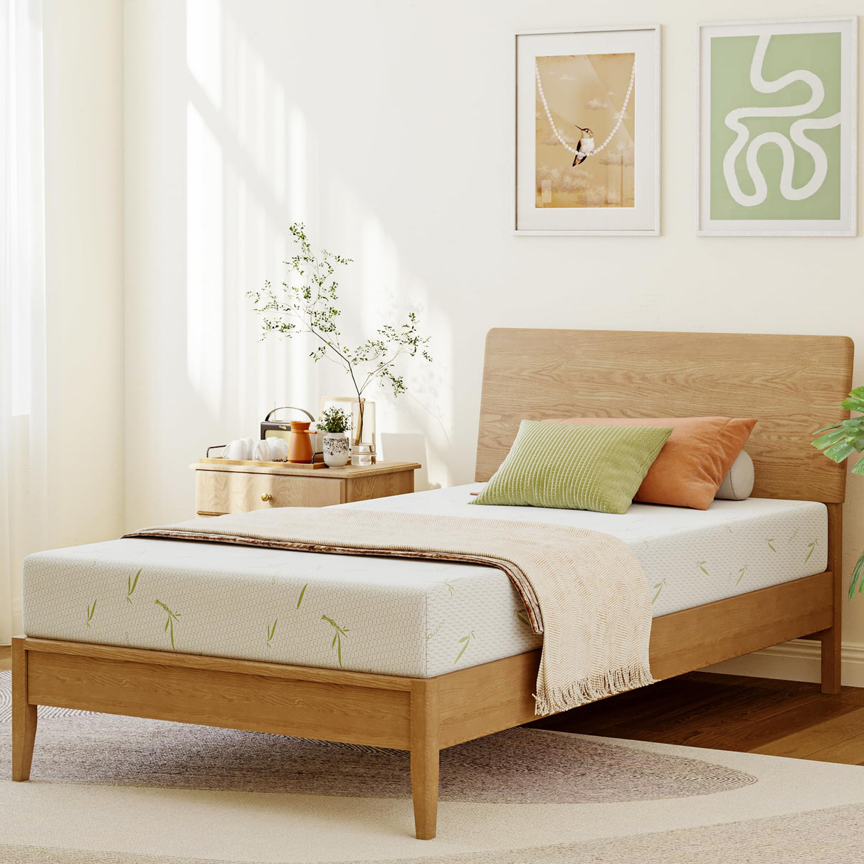 Dyonery 8 Inch Twin Memory Foam Mattress for Kids, Cooling Green Tea Gel Mattress in a Box, Rayon Mattress for Breathable Sleep, Made in USA, Certipur-Us Certified, Medium Mattress, 38x75x8” Dyonery