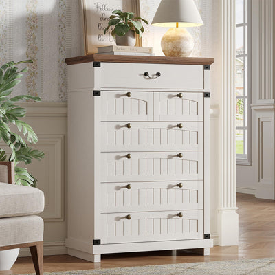 Maupvit Farmhouse 7 Drawer Dresser for Bedroom, 47" Tall Dresser Wood Chest of Drawers, Organizer Drawers for Bedroom, Living Room, Storage Room, Antique White