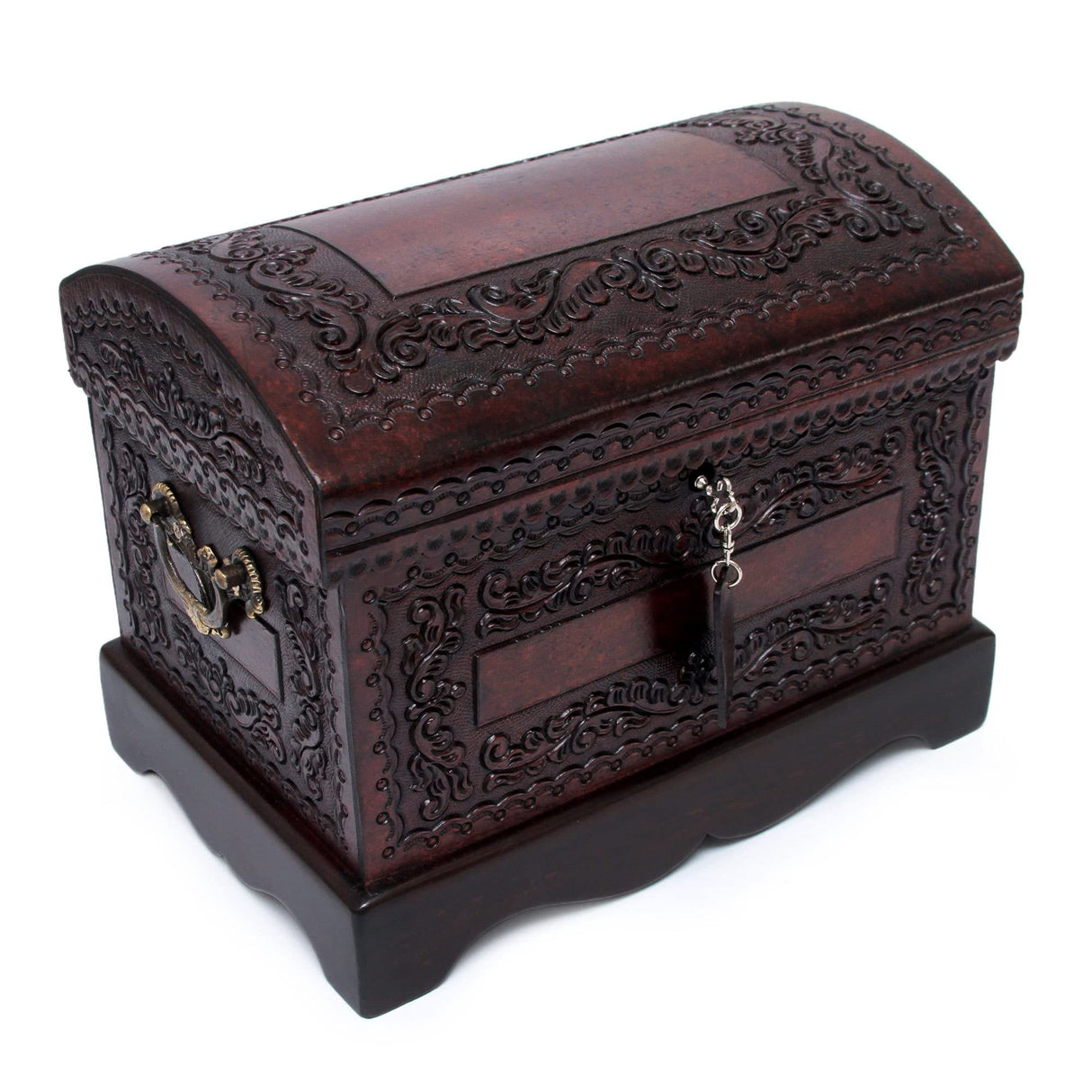 NOVICA Colonial Wood And Leather Jewelry Box, Brown 'Colonial Treasure' NOVICA
