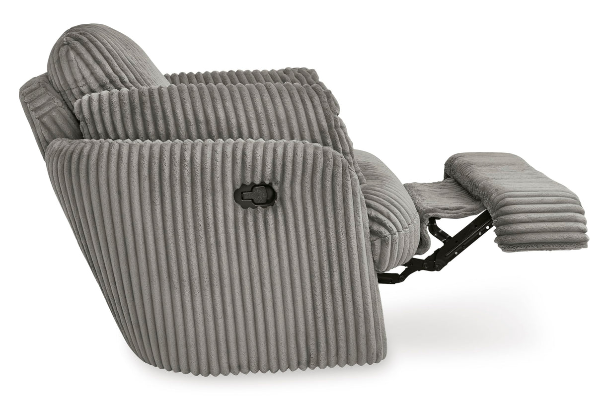 Signature Design by Ashley Tie-Breaker Casual Manual Press-Back Swivel Glider Rocker Recliner with 2 Bolster Pillows and Hidden Storage, Light Gray Signature Design by Ashley