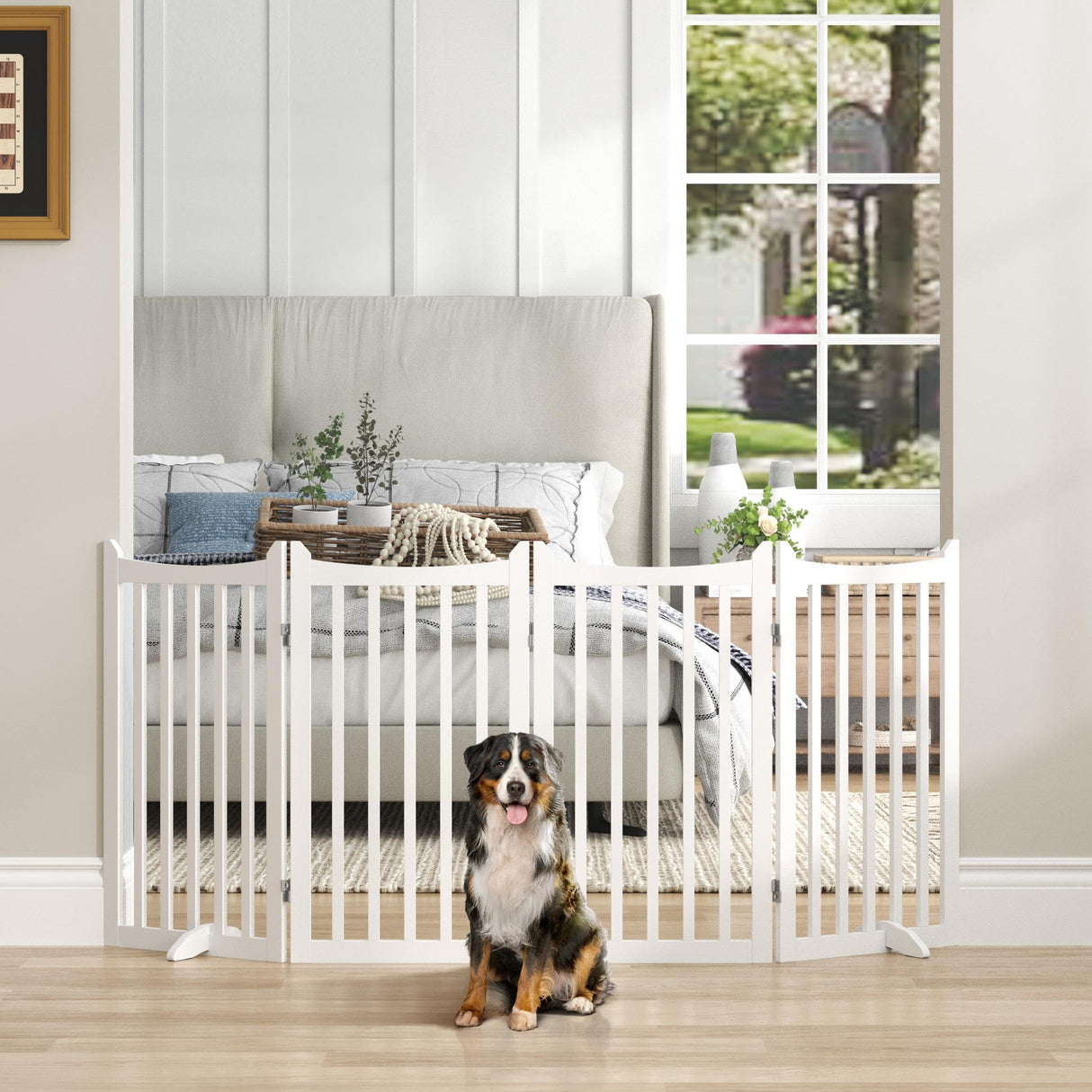 Yaheetech 36" H Extra Tall Freestanding Pet Gate 4-Panel Wooden Dog Fence with 2 Support Feet Folding Dog Gate for Indoor, Stairs, Doorways, Halls, Kitchen Wooden Pet Barrier White, 79.5" L x 36" H Yaheetech