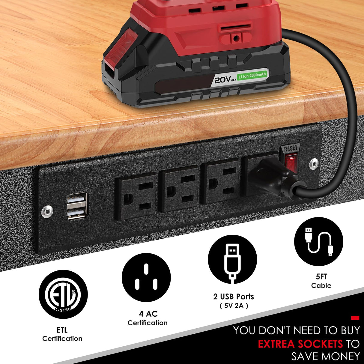 OLBRUS 48 "Adjustable Workbench with Power Outlet, Heavy Duty 2000 LBS Load Capacity Hardwood Workbench Suitable for Workshop, Office, Garage, Home OLBRUS