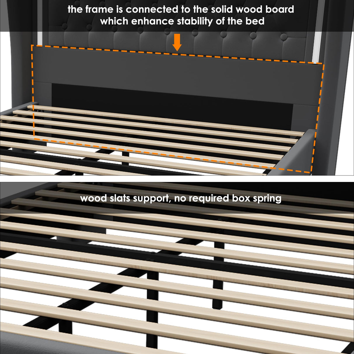 Queen Bed Frame 55" Tall Headboard with LED Lights, Buttons Tufted Velvet Upholstered Platform Bed Frame with 2 Storage Drawers, Wood Slats Support Mattress Foundation, No Box Spring Needed, Grey Keyluv