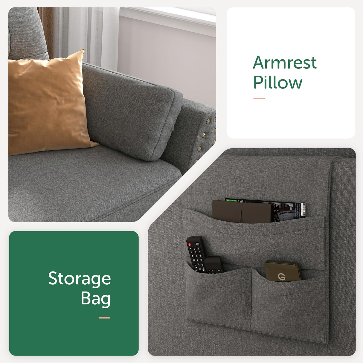 HONBAY Reversible Sectional Sofa L-Shape Sofa Convertible Couch 4-Seater Sofas Sectional for Apartment Dark Grey HONBAY