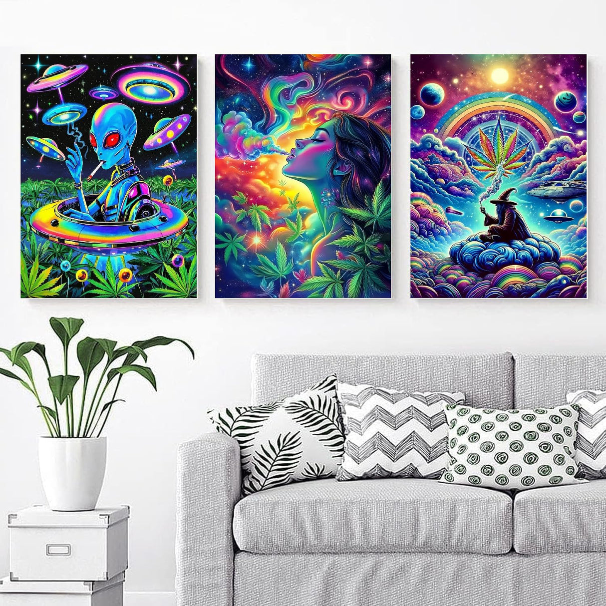 6 Pack Rainbow Diamond Art Kits for Adults, Starry Alien Diamond Painting Kits for Adults Beginners, DIY 5D Round Full Drill Crystal Gem Art Crafts for Gift Home Wall Decor 12x16 Inch askkqtx