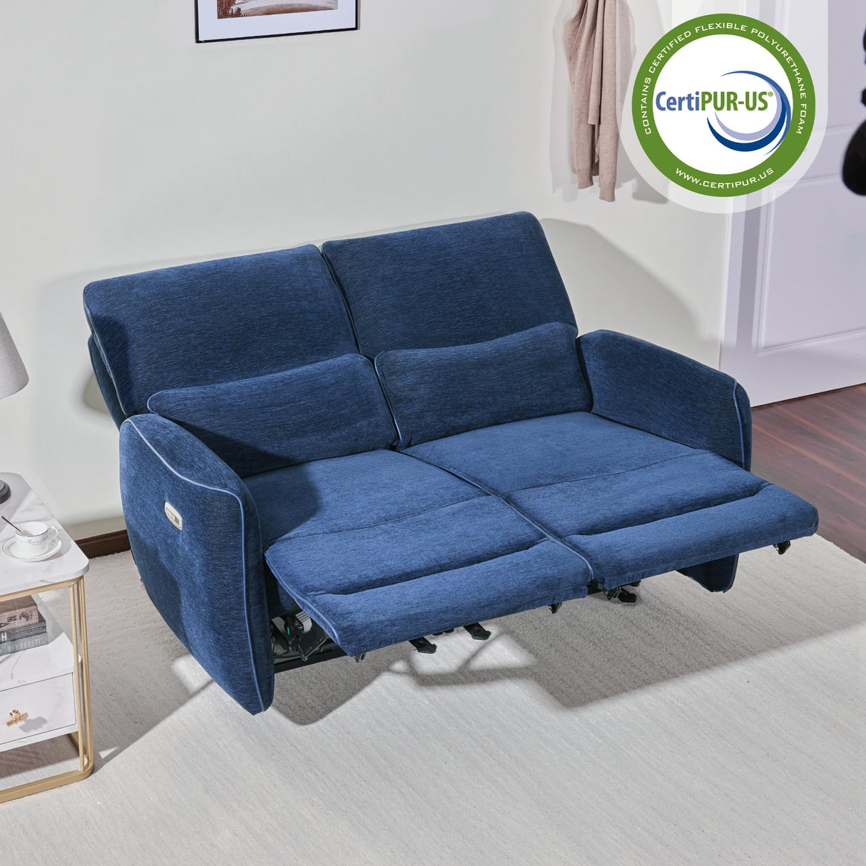 MCombo 60" Wall Hugger Power Loveseat Recliner Sofa with Adjustable Headrest, RV Reclining Loveseat with USB and Type C Charge Ports for Living Room 6924 (Navy Blue) MCombo