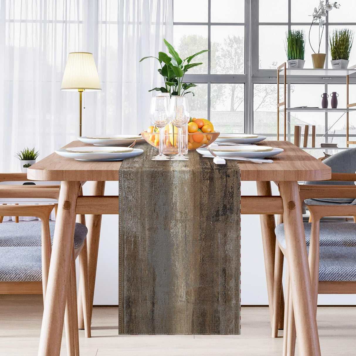 Emvency Farmhouse Table Runner, Abstract Grey and Dark Brown Art Painting for Kitchen Coffee Table Family Dinners Holiday Parties Wedding Events Decor(13x60 inch) Emvency