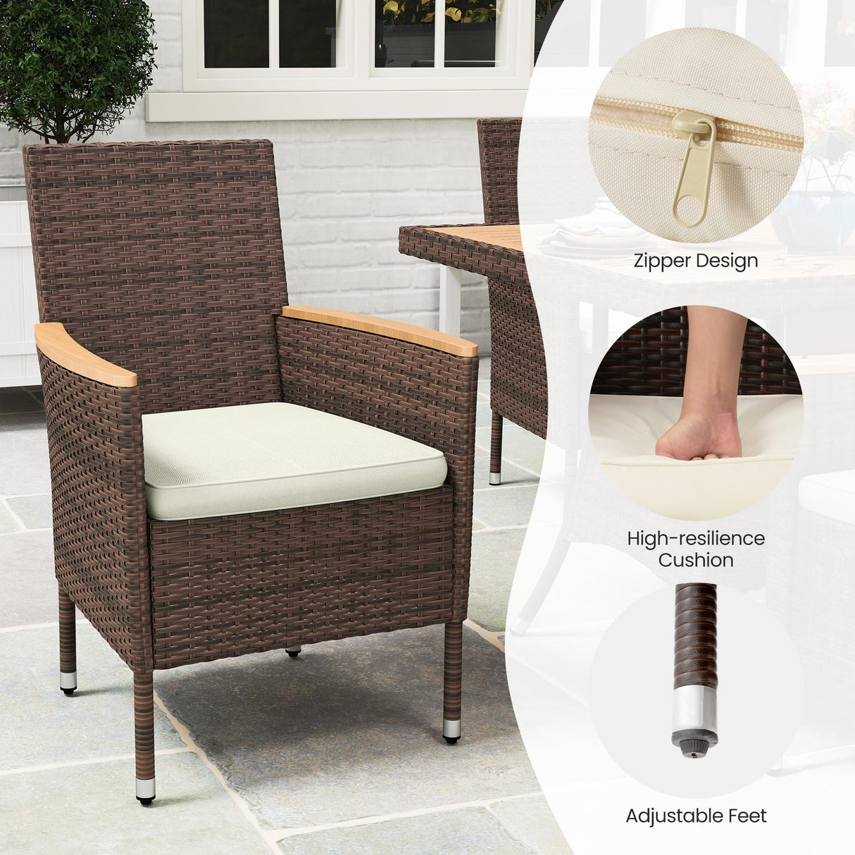 Wisteria Lane Patio Dining Sets for 12, All Weather Rattan Outdoor Table and Chairs with Acacia Wood Tabletop, Patio Dining Furniture with Removable Cushions for Deck Garden, Backyard, Brown Wisteria Lane