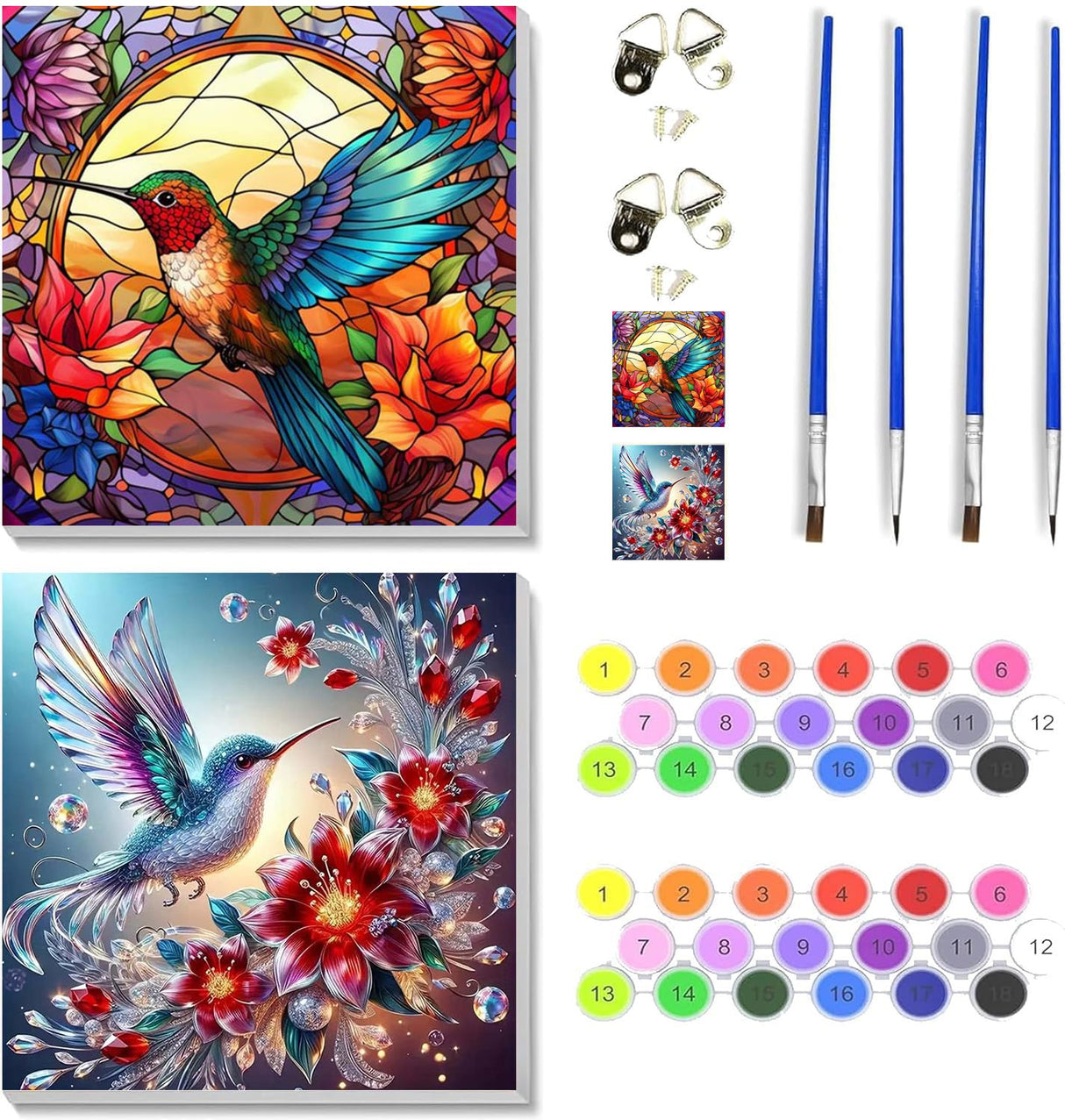 VIGEGU 2 Pack Hummingbird Paint by Numbers Kit for Adults with Framed, Flower Paint by Number DIY Adult Paint by Number Kits for Wall Decor 10x10in VIGEGU