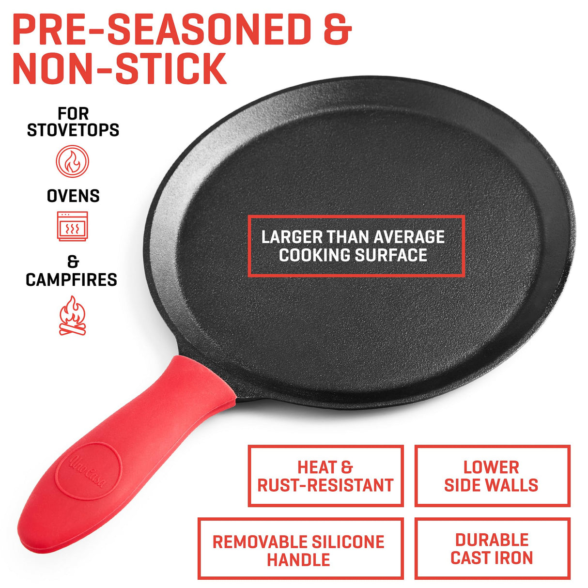 Uno Casa Tortilla Master Kit - Tortilla Press 8 Inch with Comal Pan, 4 Taco Holders, and Tortilla Warmer - Complete Taco Tuesday Kit, Rotis, and Quesadillas - Unique Gift for Friends and Family Uno Casa