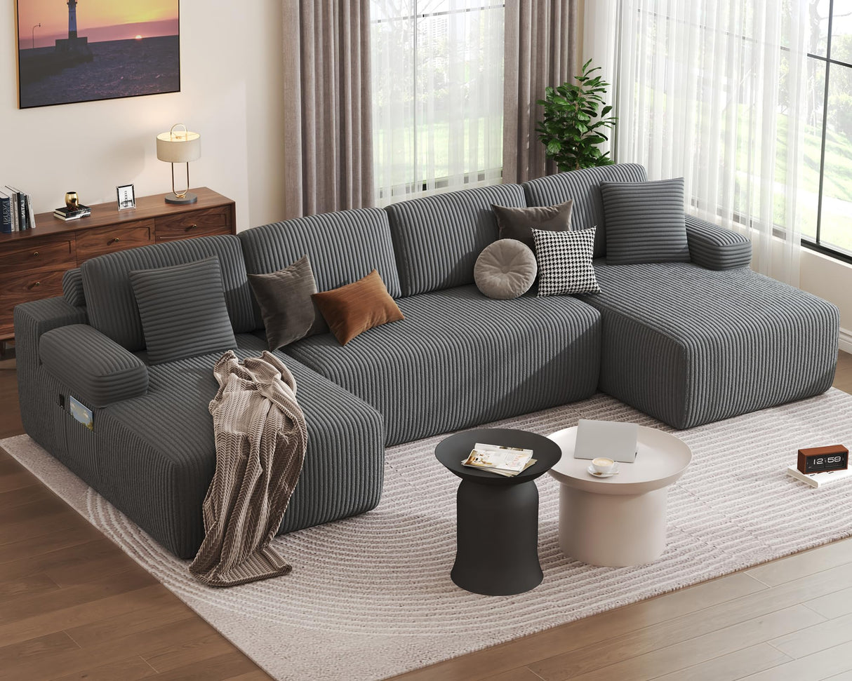 DURASPACE 126.2'' Modular Sectional Sofa, Convertible U Shaped Cloud Couch with Memory Foam, Corduroy Boneless Sectional Couches for Living Room, No Assembly Required (Gray) DURASPACE