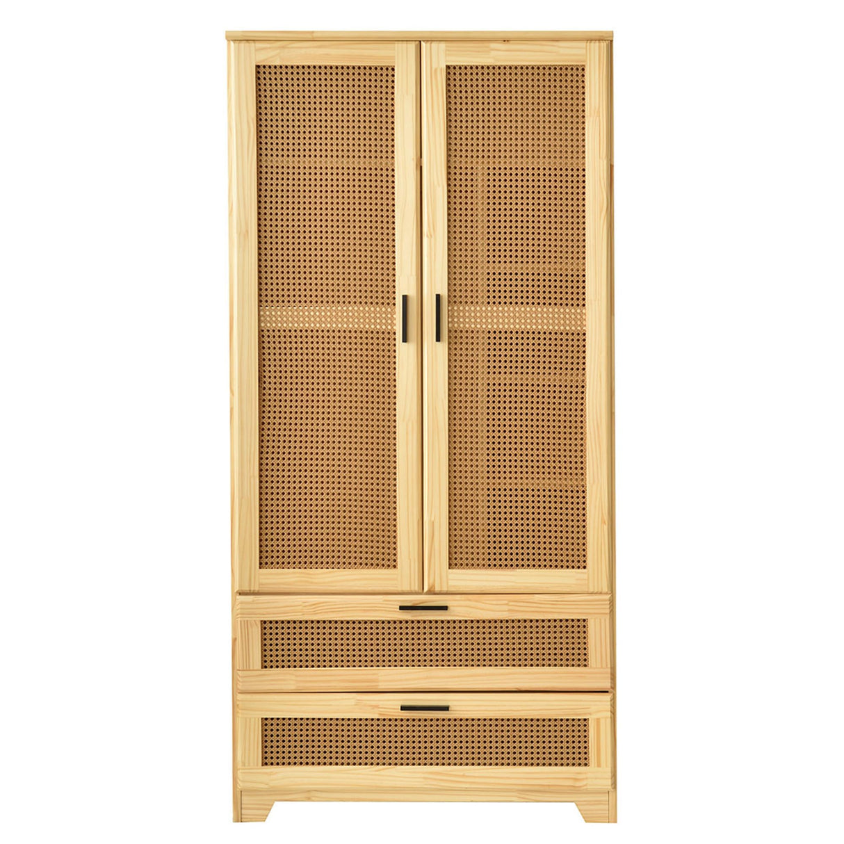 Better Home Products Pine Wood Closet with Rattan Doors and 2-Drawers in Natural Better Home Products
