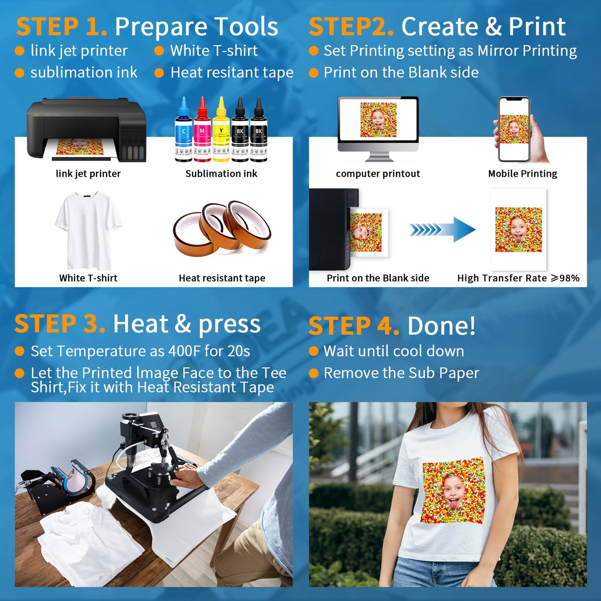 Sublimation Paper 8.5 x 11 inches - 125 Sheets 105gsm Compatible with Any Inkjet Printer For DIY Unique Holiday Birthdays Gifts Enfinet