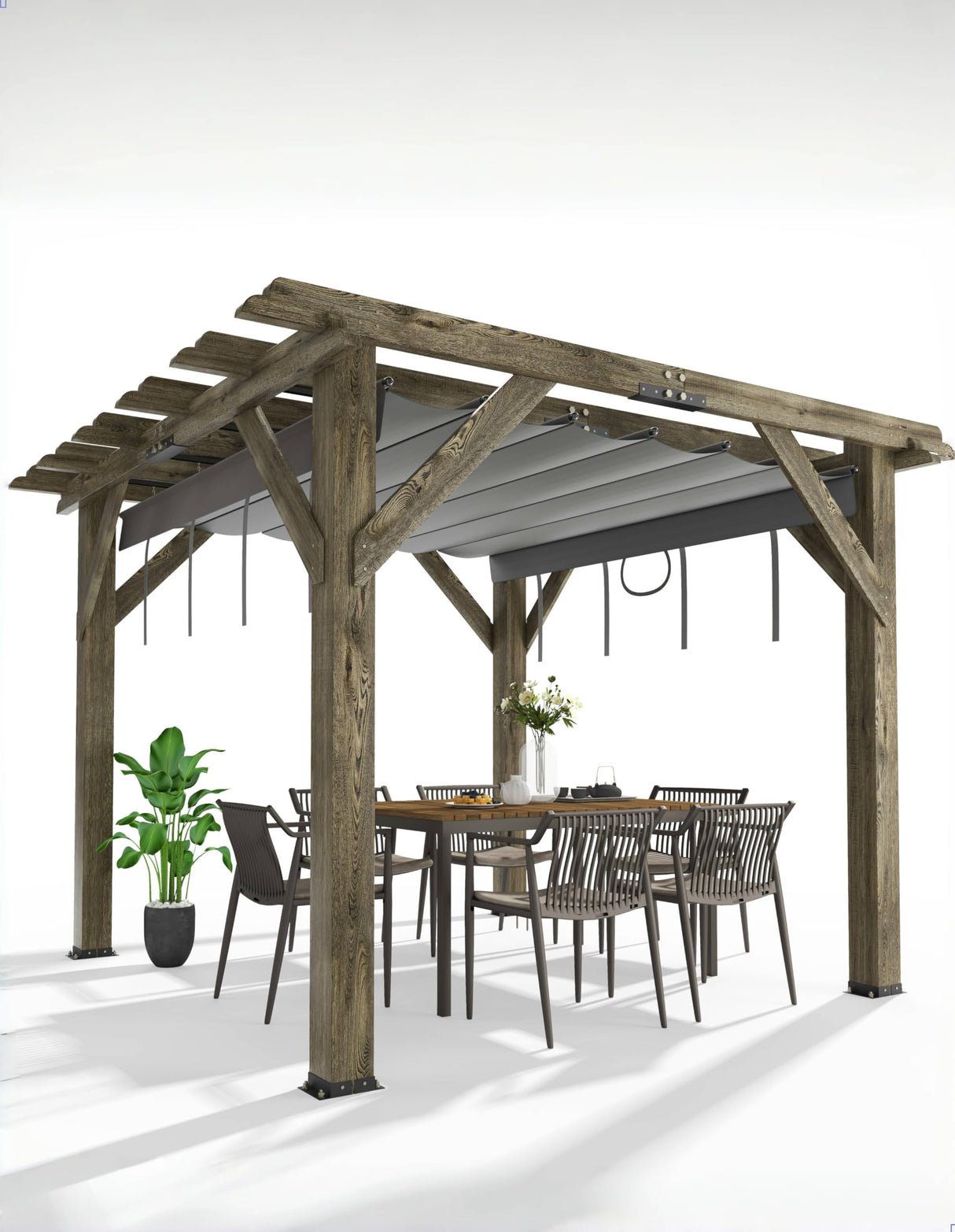 KYBOLT 10 X 10 Ft Wood Pergola with Retractable Sunshade Canopy, Solid Structure, Outdoor Pergola for Deck, Garden, Backyard - Charcoal Gray KYBOLT