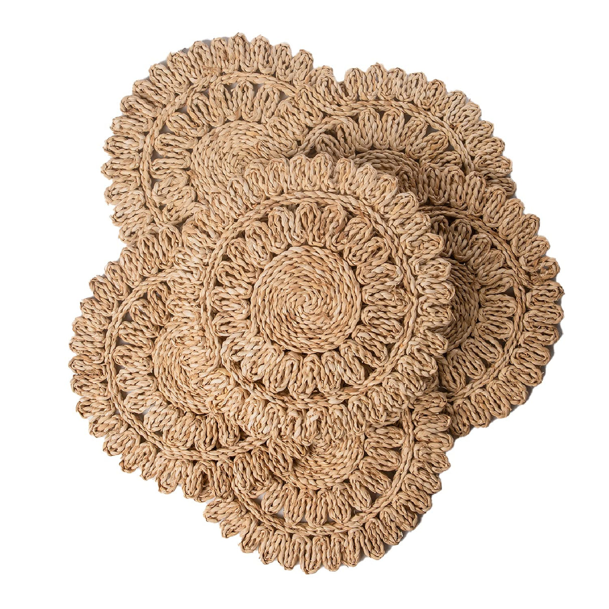 Laquedecraft 13.8" Round Corn Husk Placemats Set of 6 | Boho Rattan Woven Table Mats | Farmhouse Spring Plate Chargers Like Water Hyacinth, Seagrass for Wedding, Party, Christmas, Events Laquedecraft