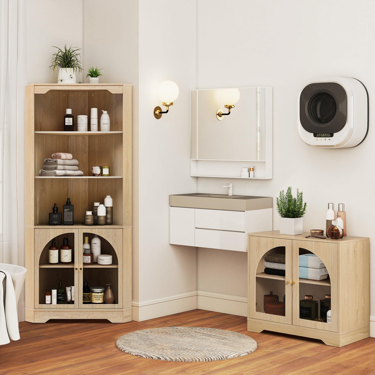 SUJOUCRAFT 70" H Tall Coner Storage Cabinet, Farmhouse Narrow Wood Coner Cabinet with Door & Adjustable Shelves, Home Pantry Hutch for Kitchen, Dining Living Room, Bathroom, Antique Dispaly (Natural) SUJOUCRAFT