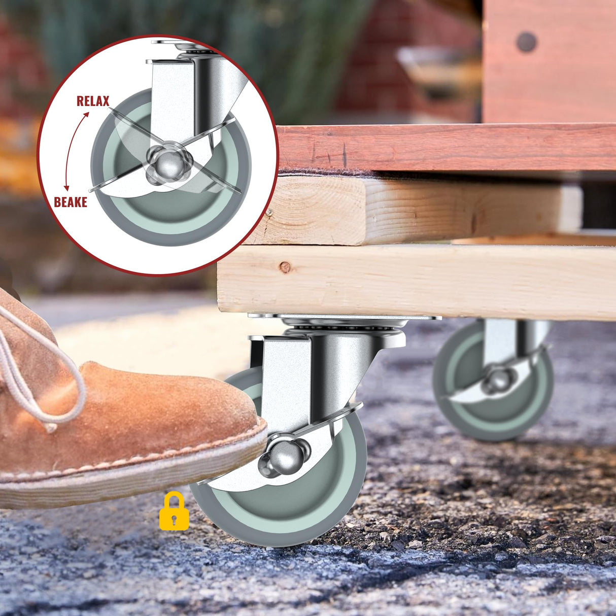 HOLKIE 3 inch Caster Wheels with Side Brakes Swivel Casters for Workbench, Furniture or Other Equipments Load Capacity 500LBS (Set of 4) HOLKIE