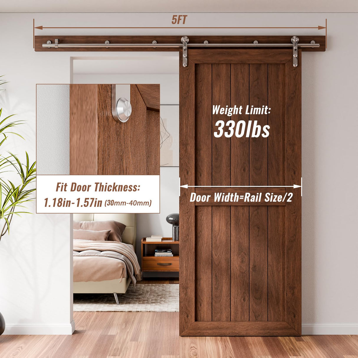 TOIMIOTOIM 5FT Stainless Steel Sliding Barn Door Hardware Kit,Slide Smoothly Quietly,Easy Install,Heavy Duty Sturdy Barn Door Track for 30" Single Wood Door TOIMIOTOIM