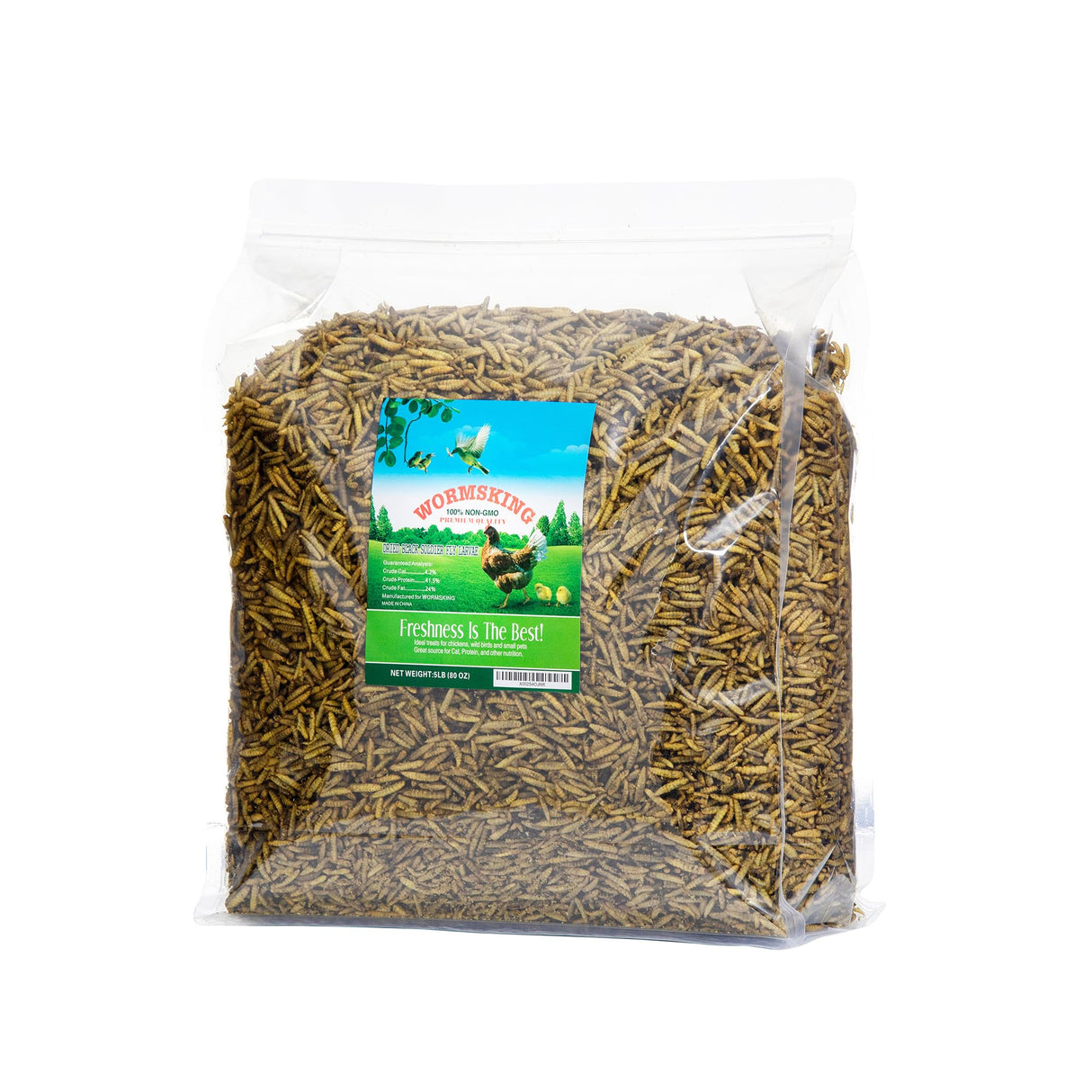 WORMSKING 5LB Dried Black Soldier Fly Larvae, More Calcium Than Dried Mealworms, High Protein Chicken Feed, BSFL, Poultry Treats WORMSKING