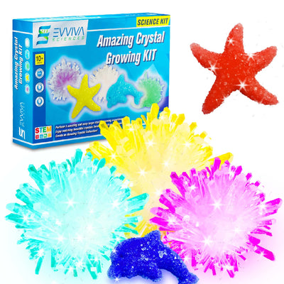 Evviva Sciences Crystal Growing Kit for Kids Science Kit to Make & Grow Rocks, Crystals, Gems – Easy All Inclusive Set – Chemistry, Geology & Learning Experiment Toy – w/eBook