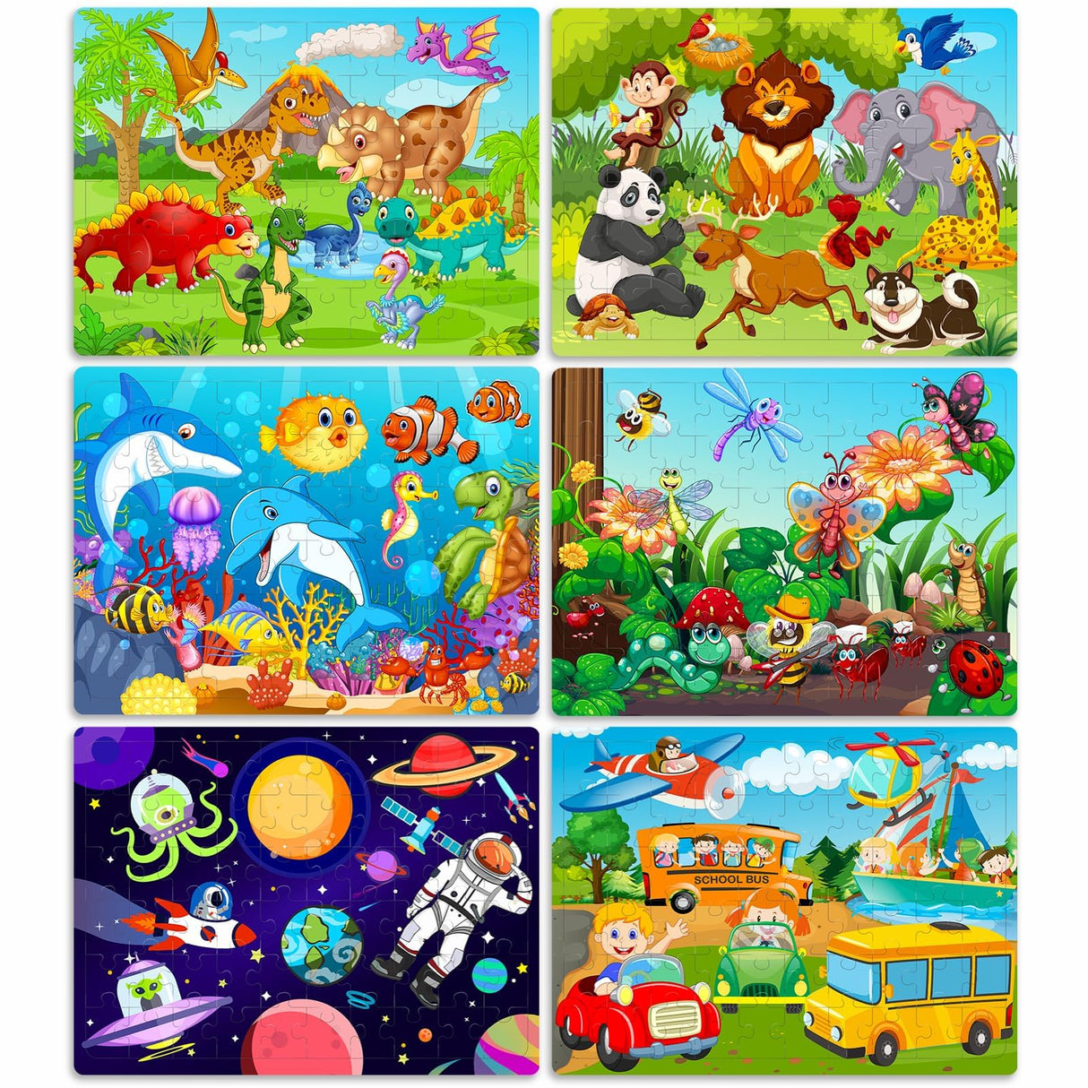 Roberly Wooden Puzzles for Kids Ages 4-8, 60 Pieces Jigsaw Puzzles for Kids 3 4 5 6 7 8 Preschool Learning Educational Puzzle Toys Set for Boys Girls - Dinosaur, Ocean, Animal, Insect, Space, Vehicles Roberly