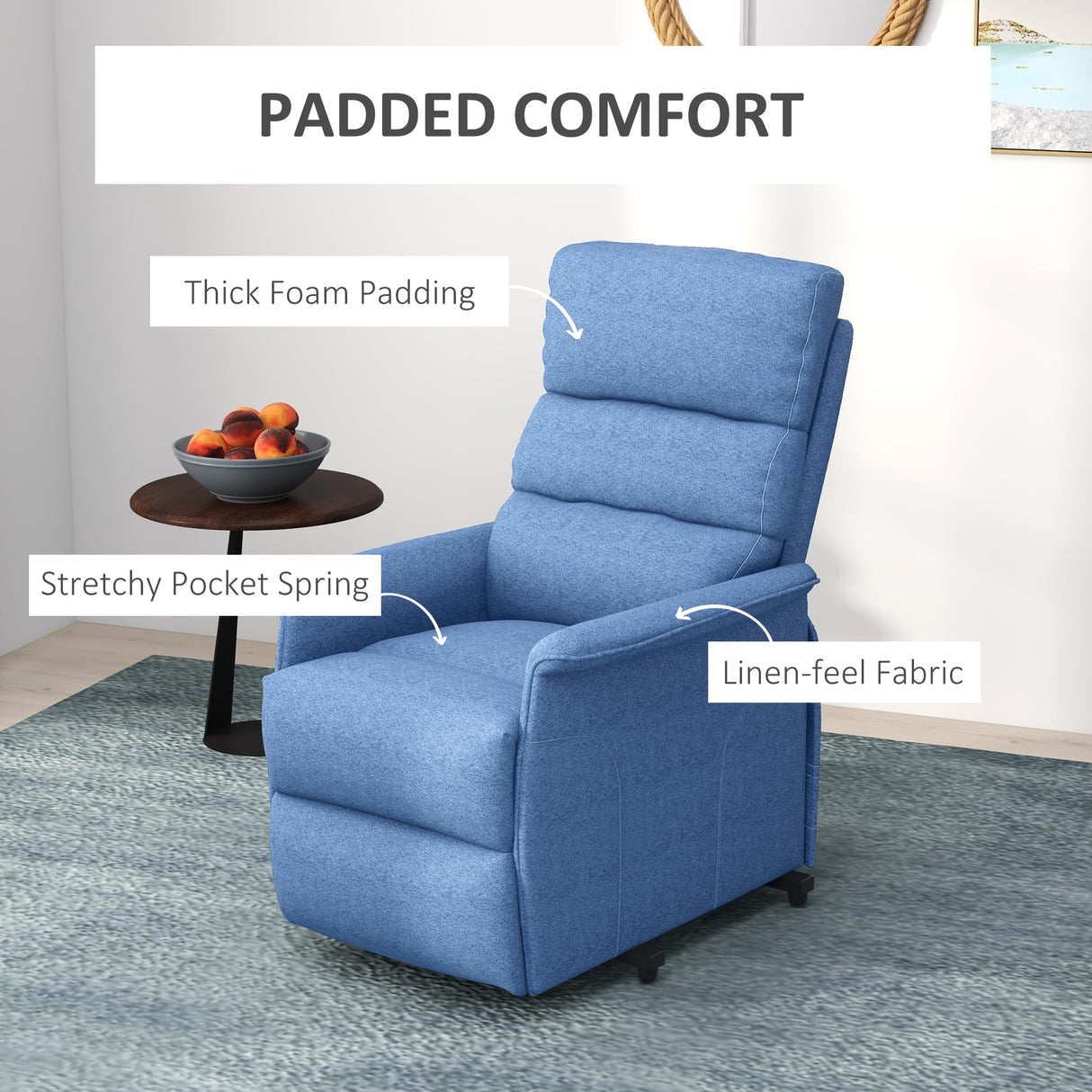 HOMCOM Power Lift Recliner Chair for Elderly, Easy Assembly, Fabric Lift Chair for Adults, Recliner Sofa with Remote Control, Side Pockets for Living Room, Blue HOMCOM