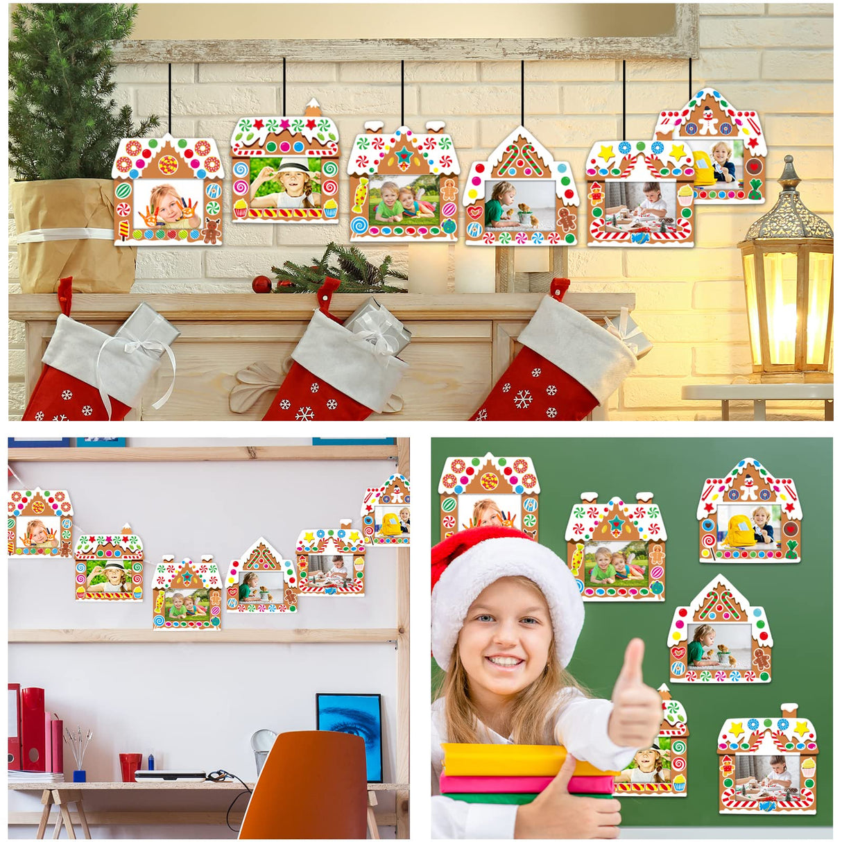 chiazllta 30 Packs Christmas Picture Frame Craft Kits for Kids, Xmas DIY Gingerbread Candy Craft Holiday Art Favor Home Class Game Activities for Kindergarten Preschool chiazllta